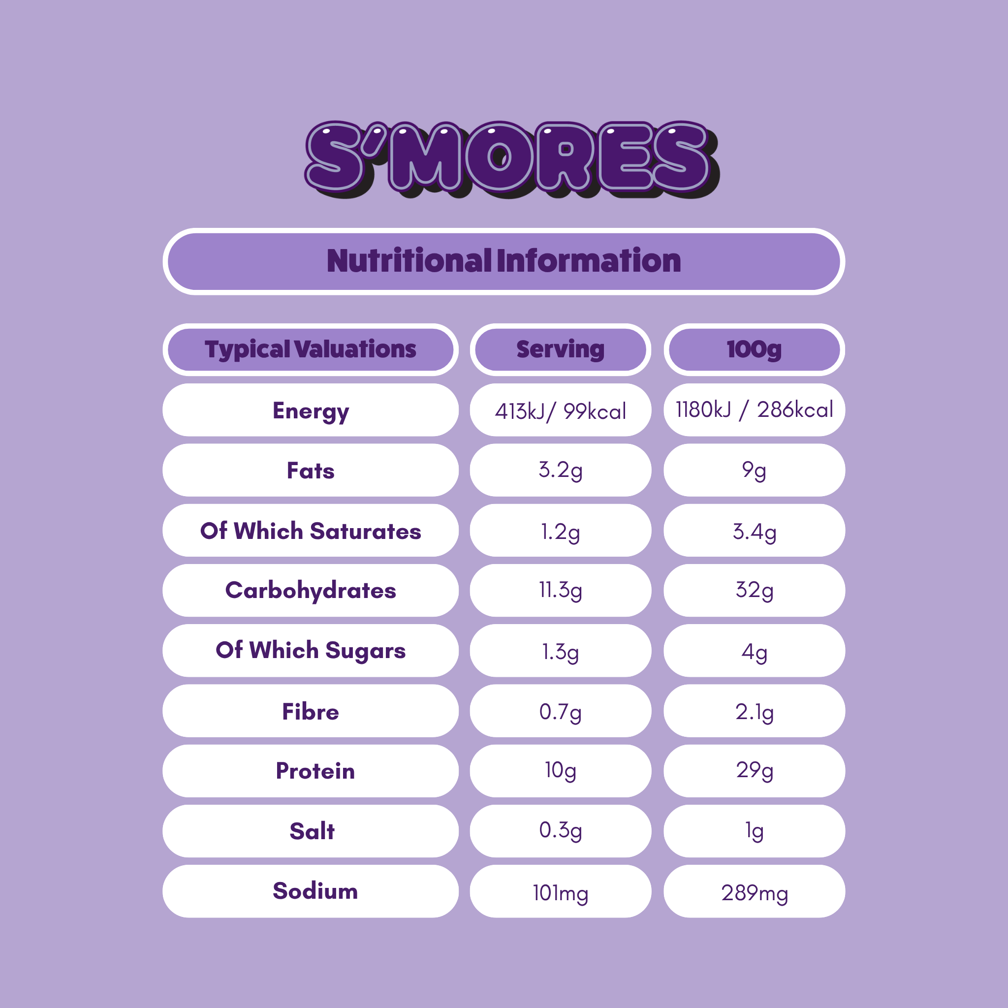 yubi protein bar smores nutritonal table low sugar calories gluten free vegan