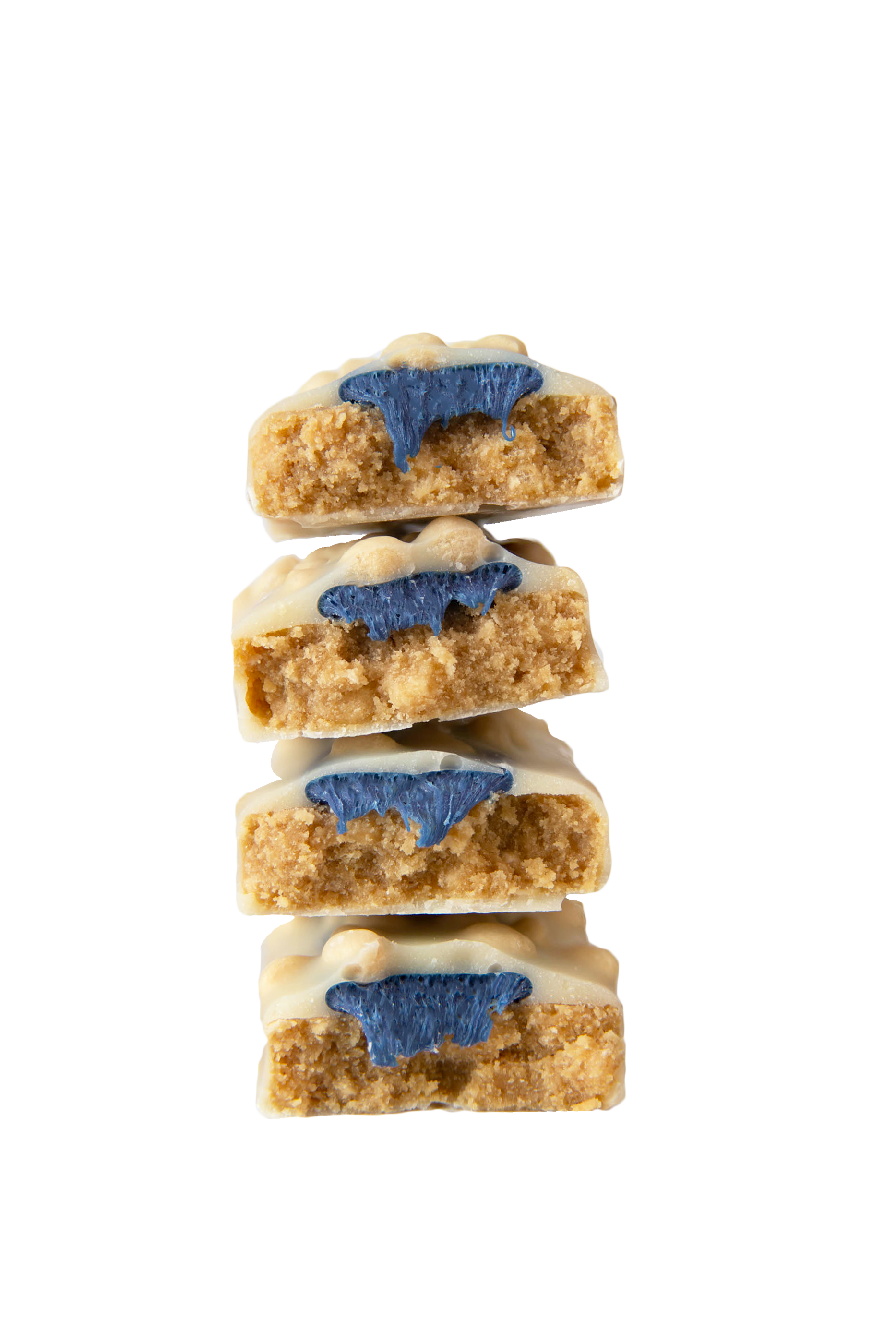 stack of yubibar Blueberry Pie Summer Protein Bars showing the inside