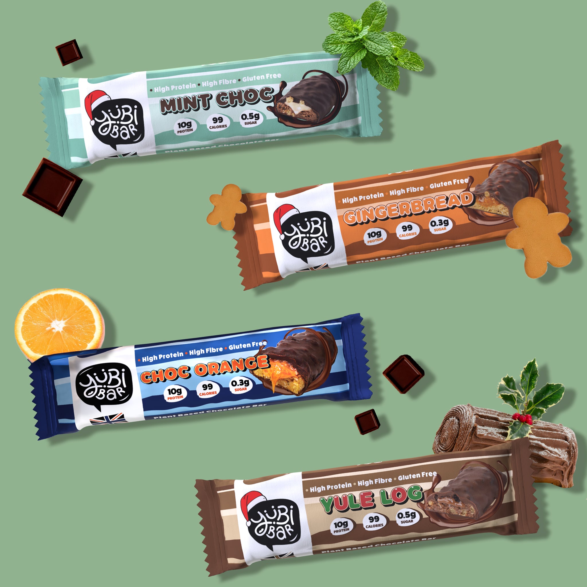 Christmas Protein bars under 100 calories by YubiBar