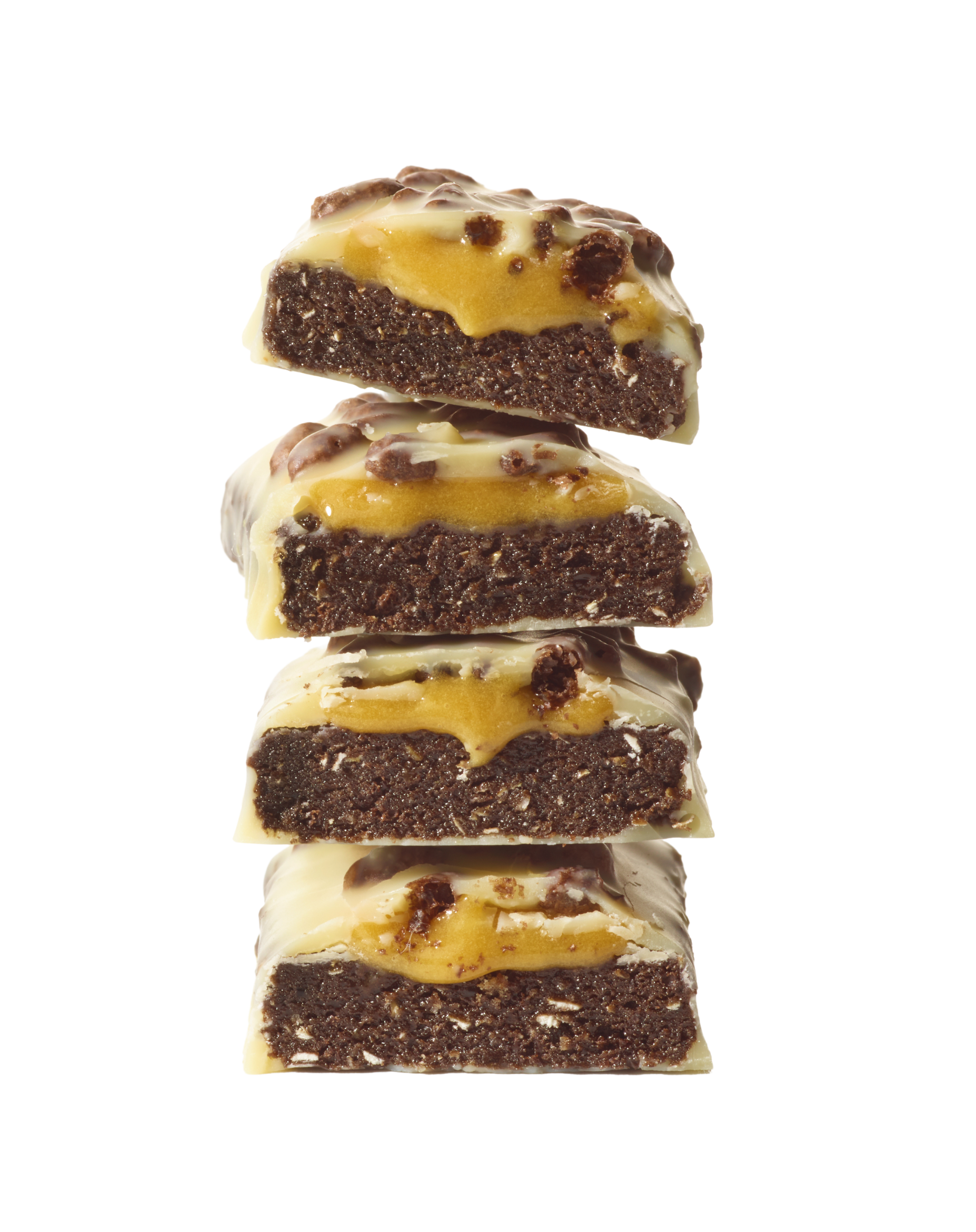 stack of yubibar Cookies & Cream Protein Bars showing the inside