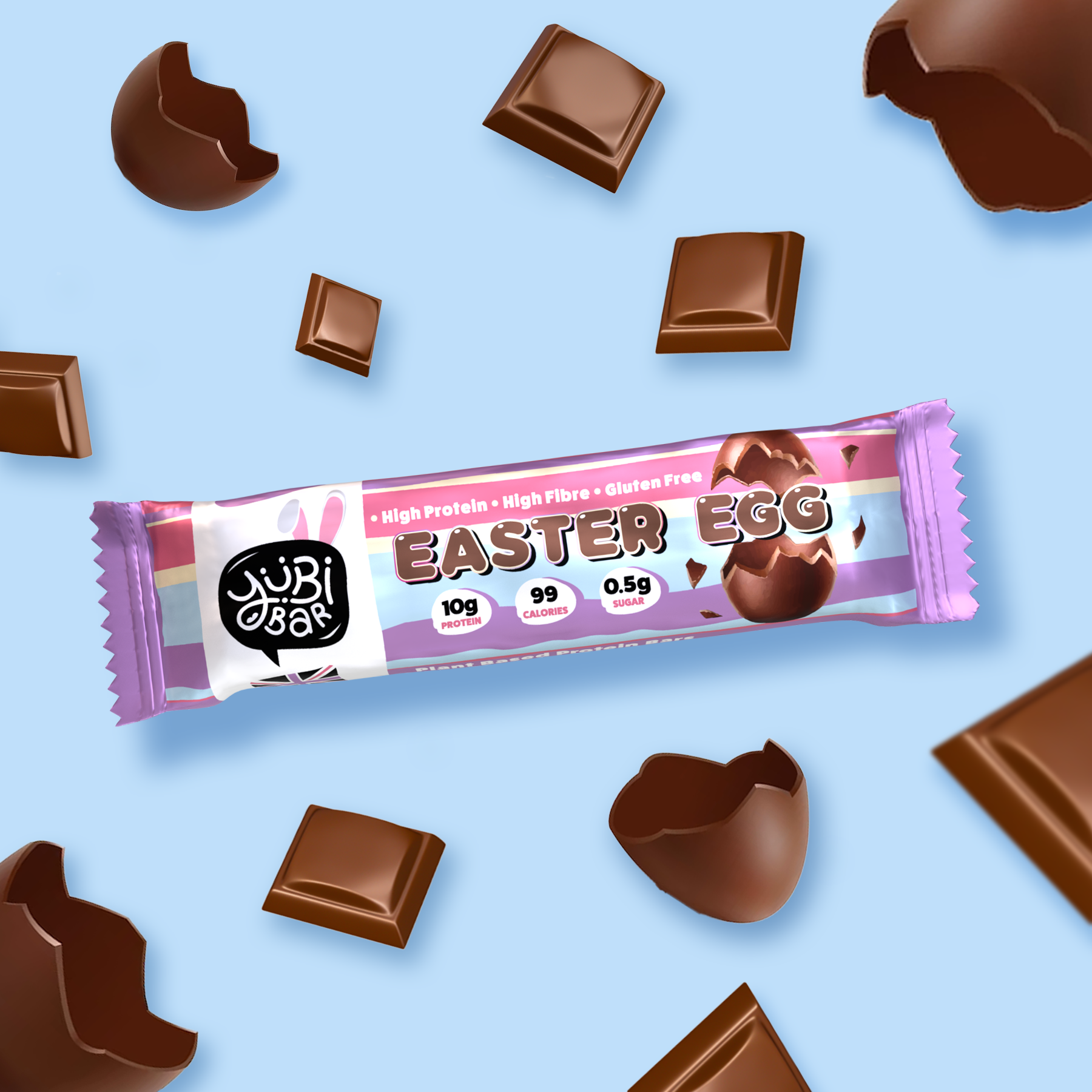 Easter Protein Bar under 100 calories with chocolate eggs around
