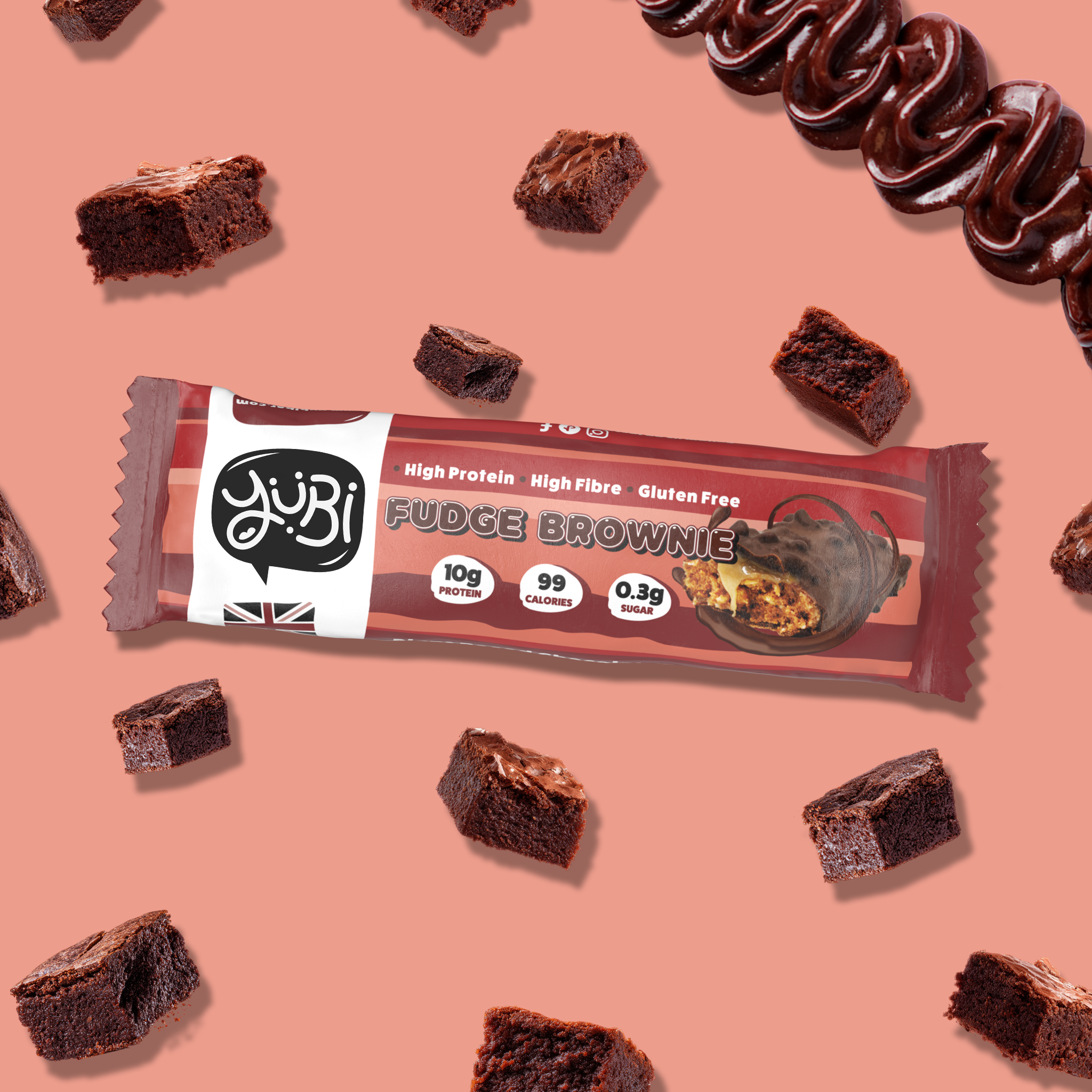 yubi protein bar fudge brownie low sugar calories gluten free vegan