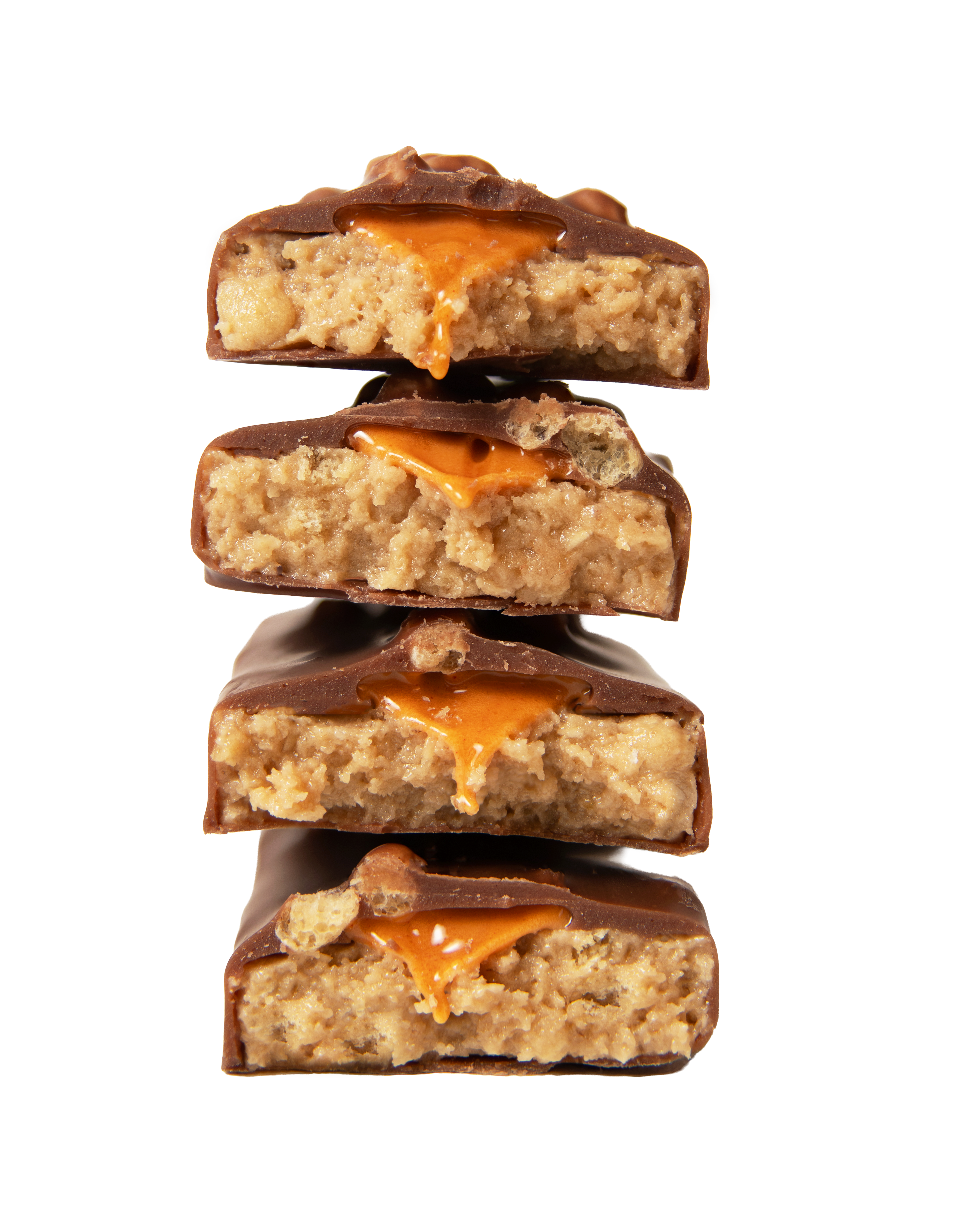 stack of yubibar Honeycomb Protein Bars showing the inside