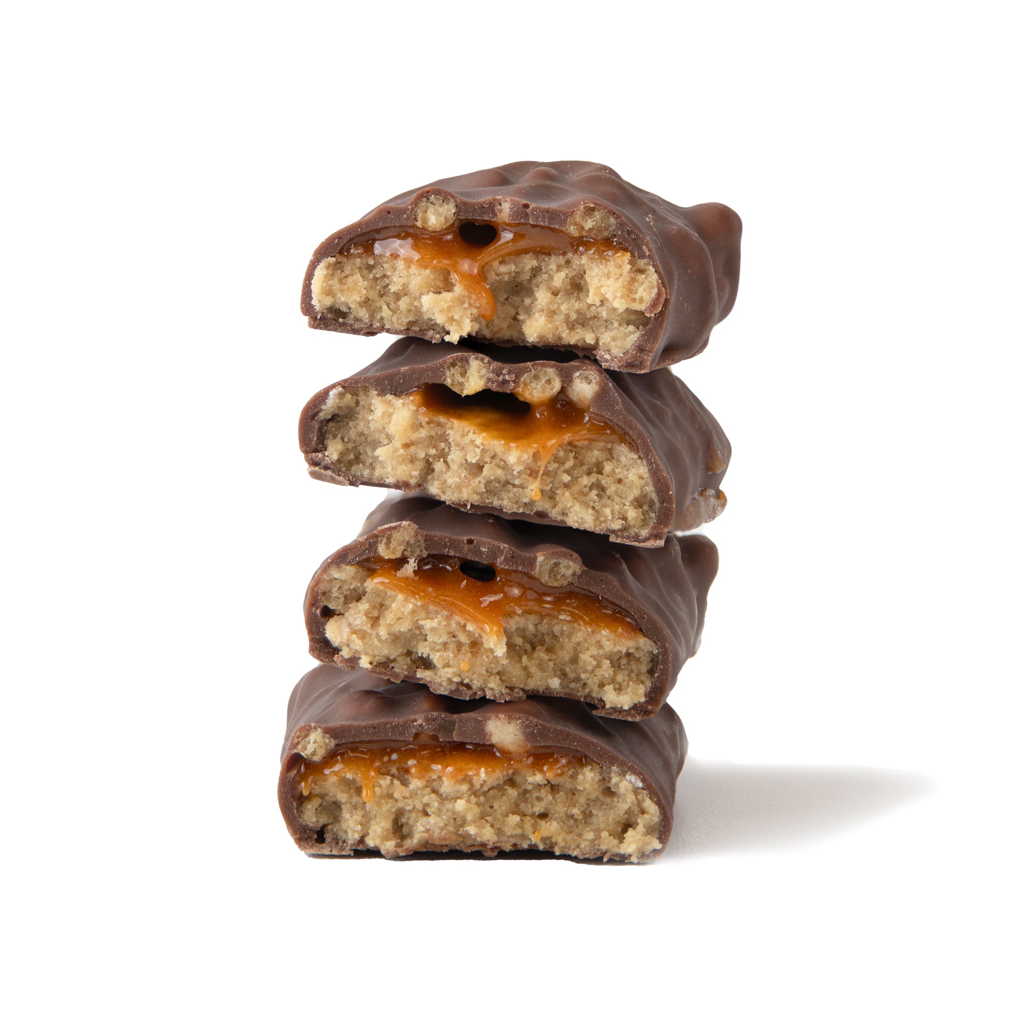 stack of yubibar Honeycomb Protein Bars showing the inside