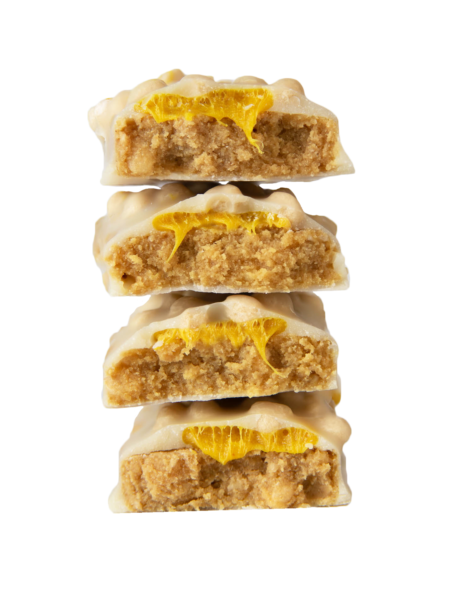 stack of yubibar Lemon Cheesecake Protein Bars showing the inside