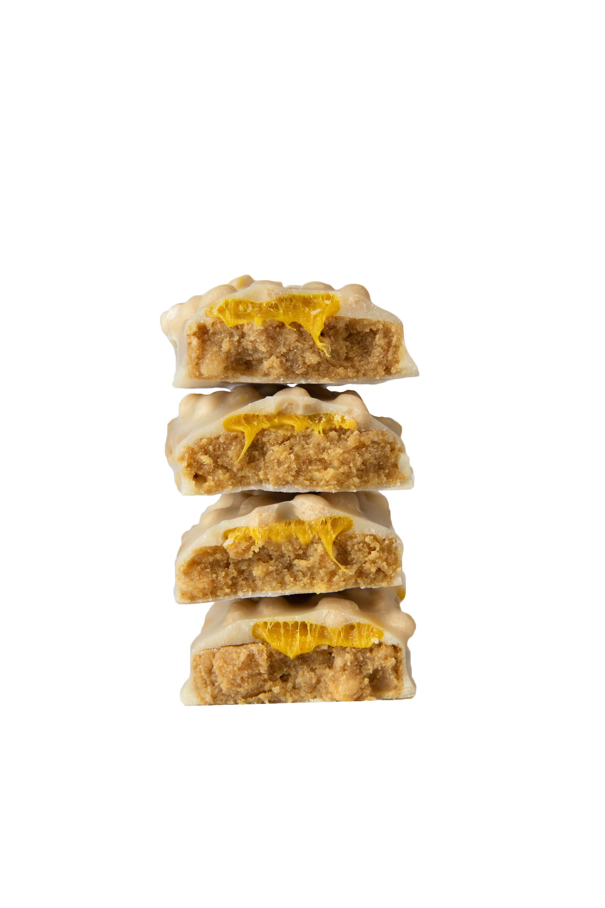 stack of yubibar Lemon Cheesecake Summer Protein Bars showing the inside