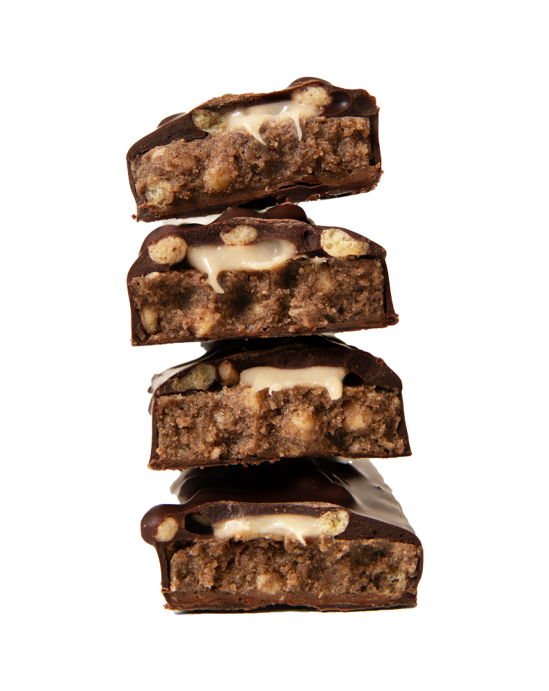 stack of yubibar Mint Choc Protein Bars showing the inside