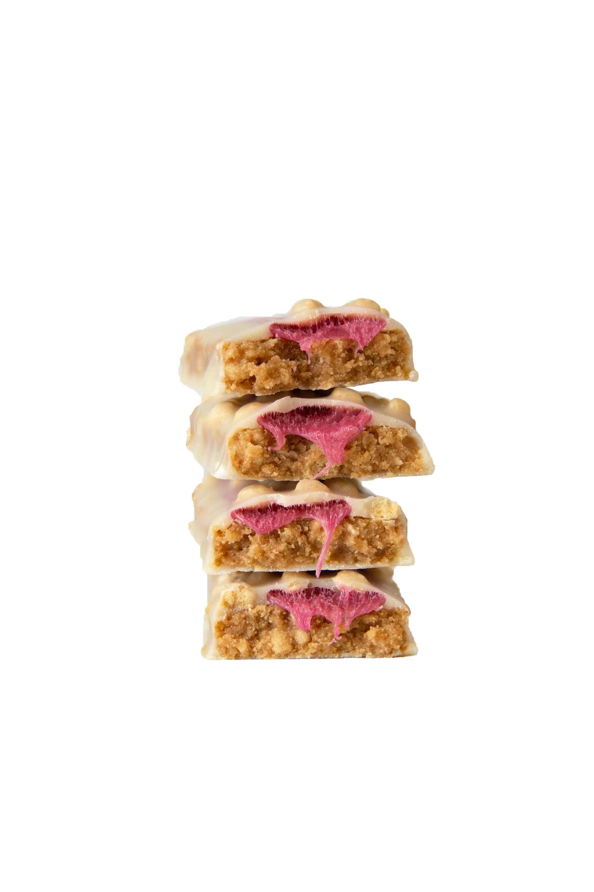 stack of yubibar Strawberries & Cream Summer Protein Bars showing the inside