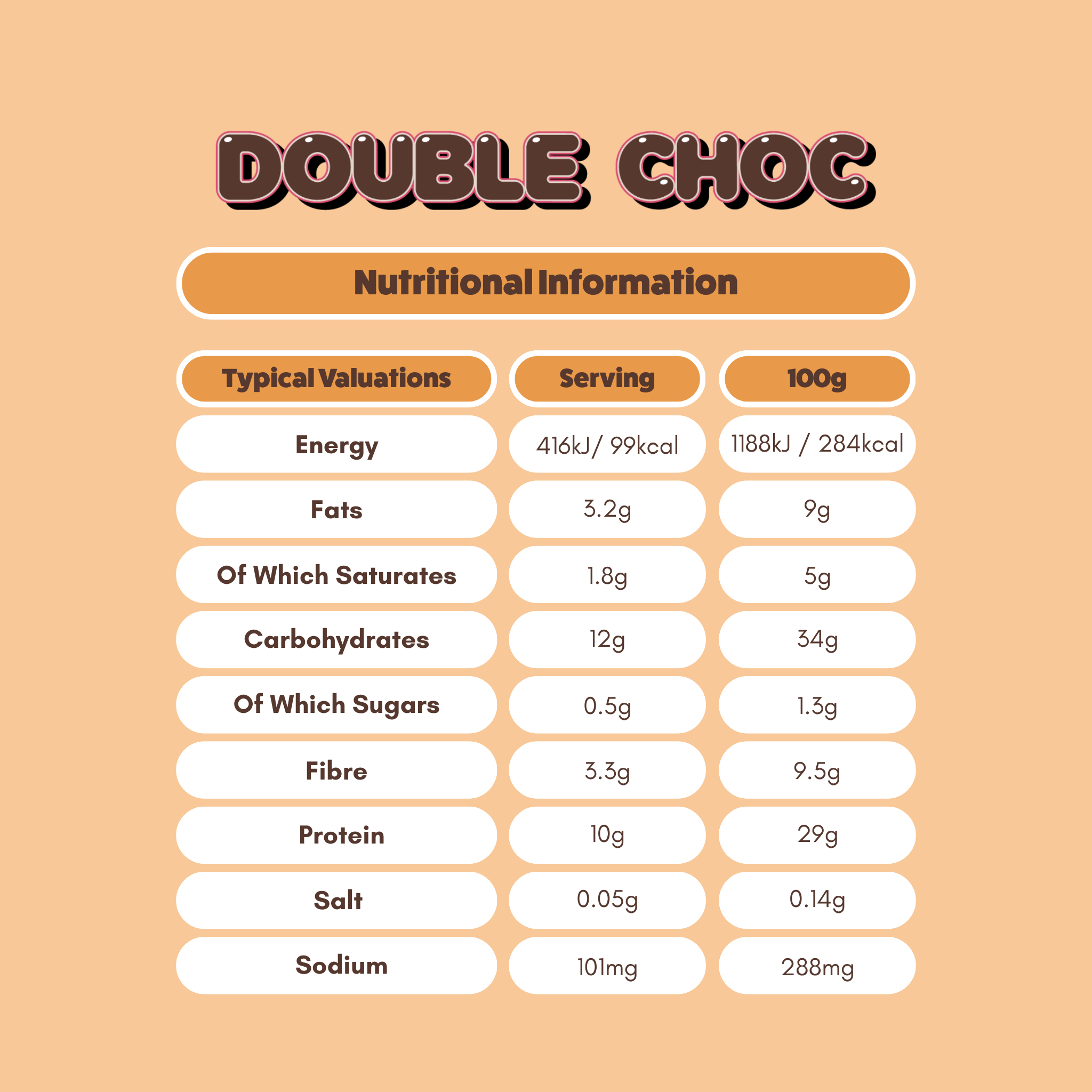 double choc protein bar nutritional information