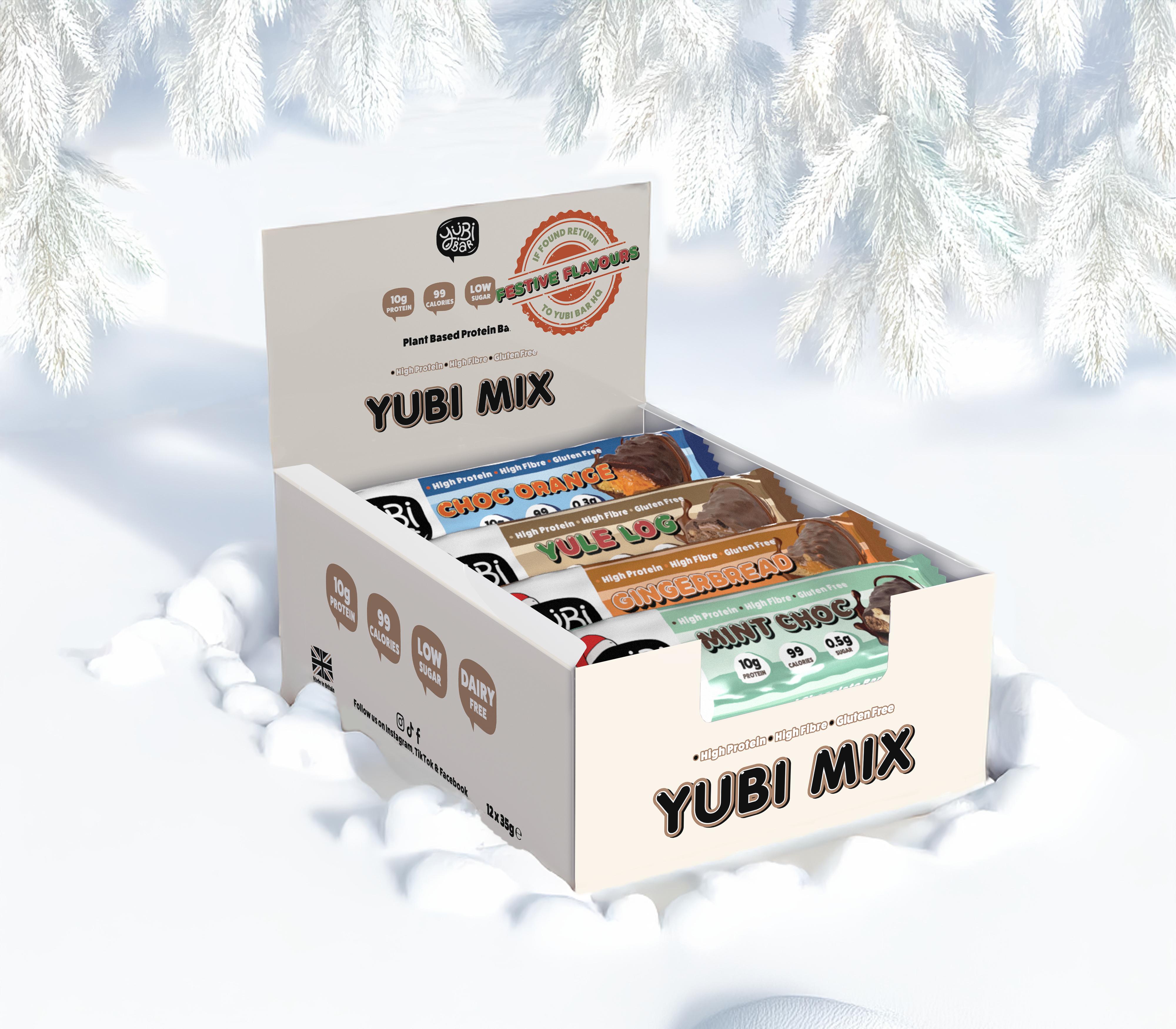 yubibar festive flavours christmas edition protein bars in the snow