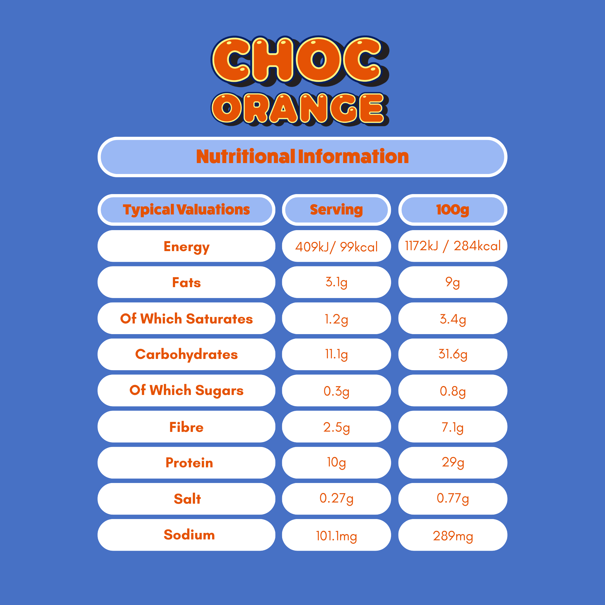 yubi protein bar chocolate orange multipack low sugar calories gluten free vegan nutritional information table