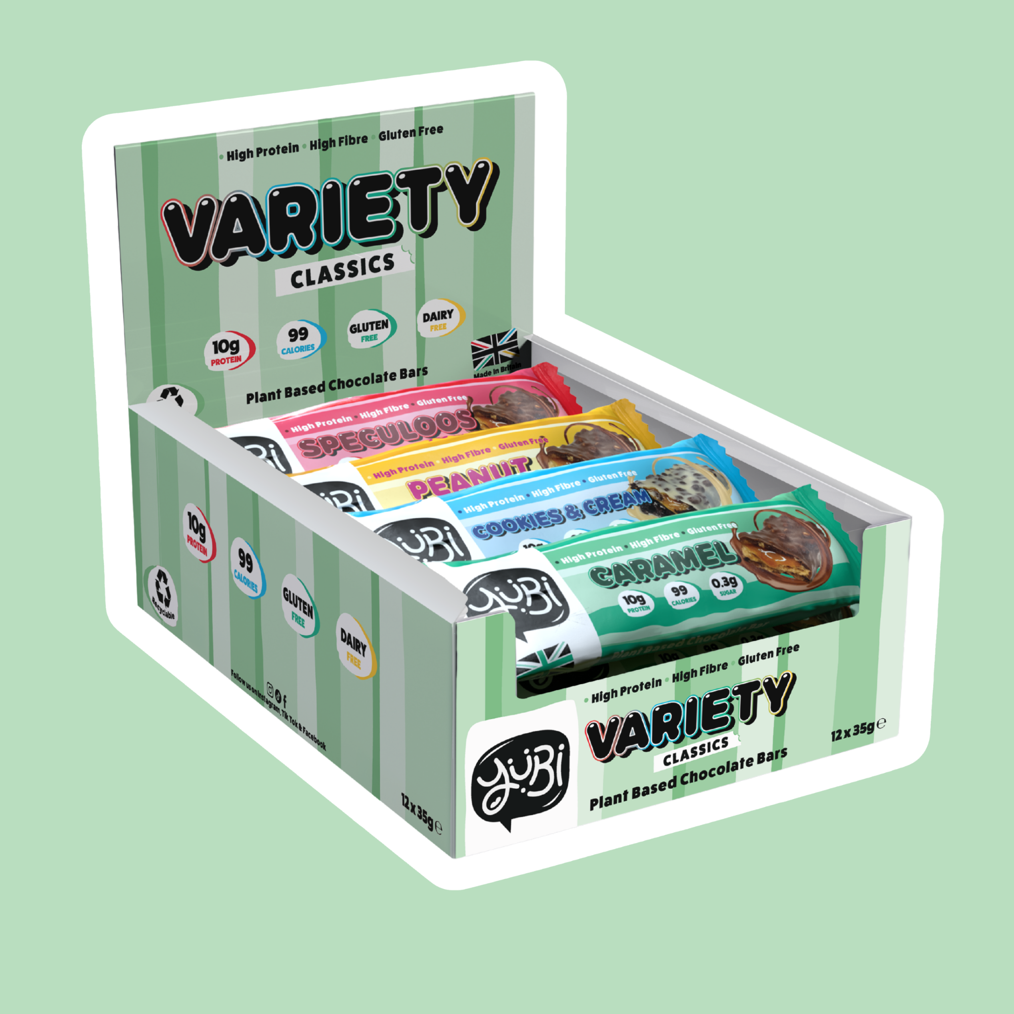 yubi protein bar variety multipack low sugar calories gluten free vegan peanut caramel cookies cream oreo speculoos biscoff