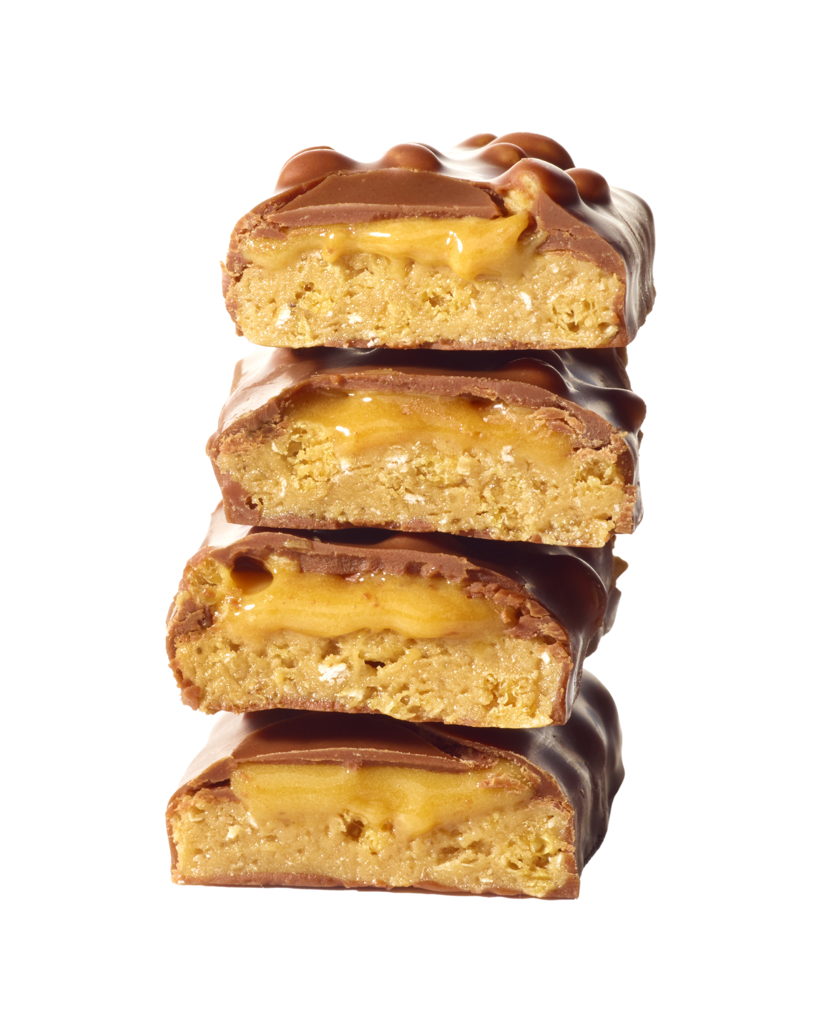 stack of yubibar Caramel Protein Bars showing the inside