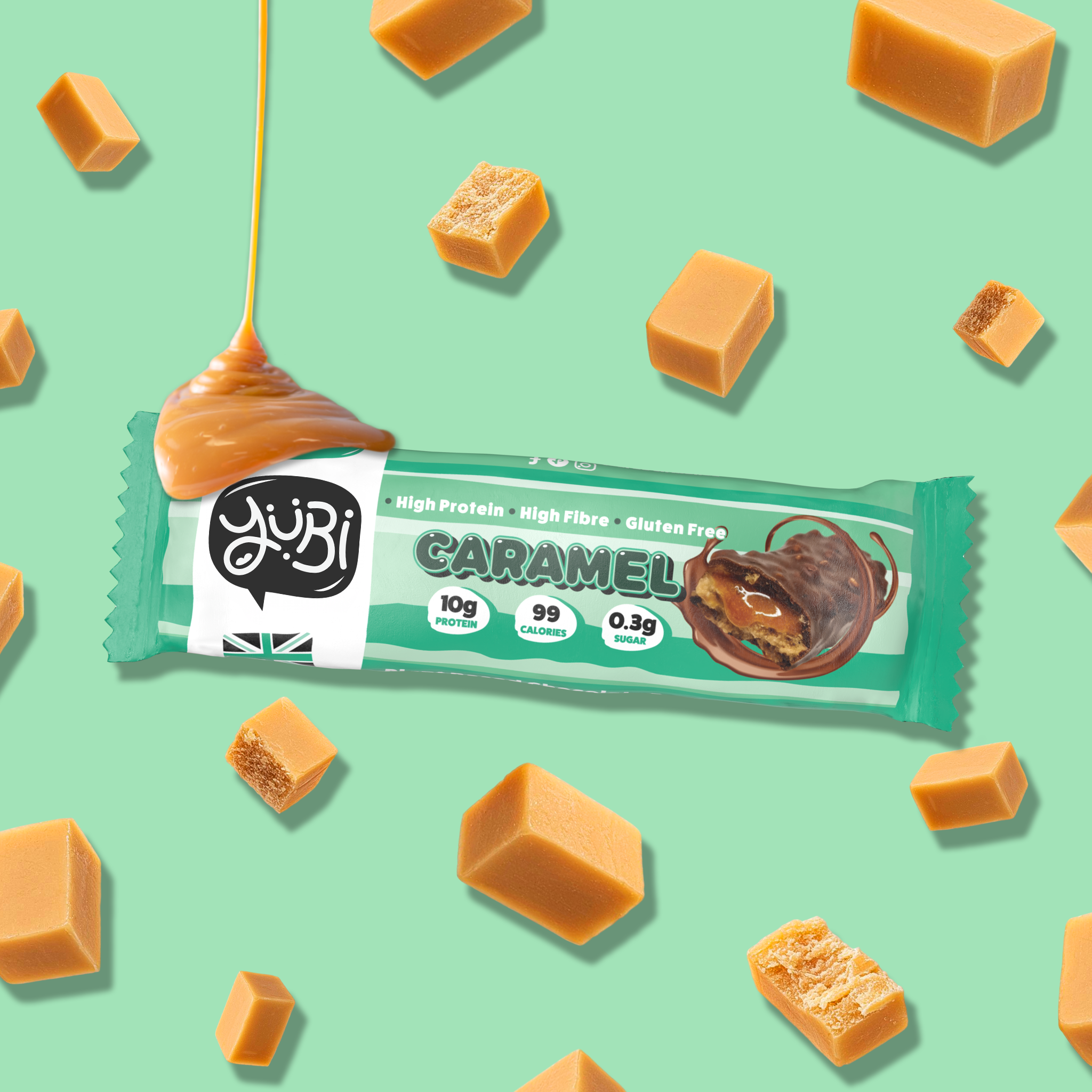 yubi protein bar caramel multipack low sugar calories gluten free vegan 