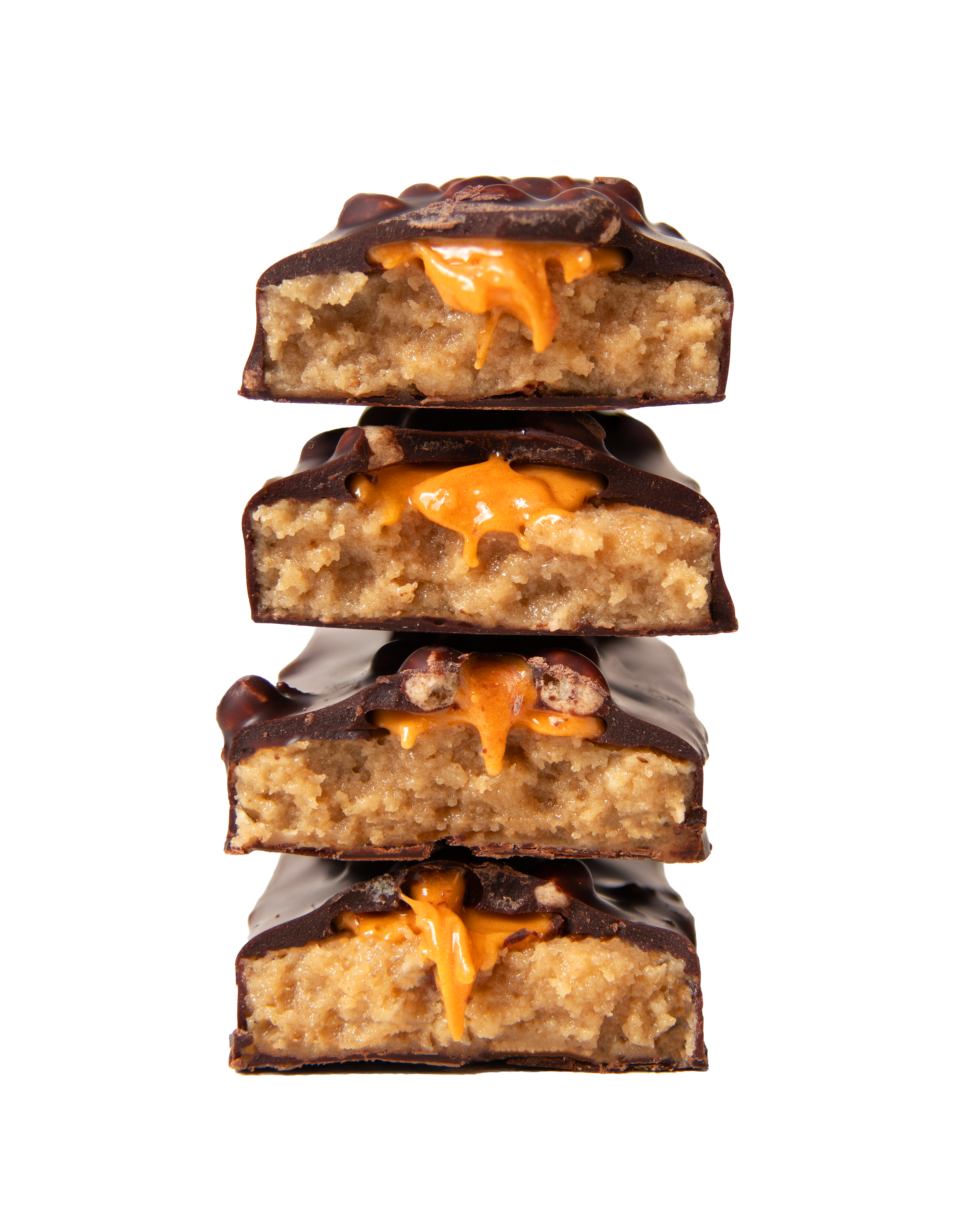 stack of yubibar Choc Orange Protein Bars showing the inside