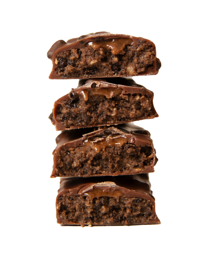 stack of yubibar Double Choc Protein Bars showing the inside