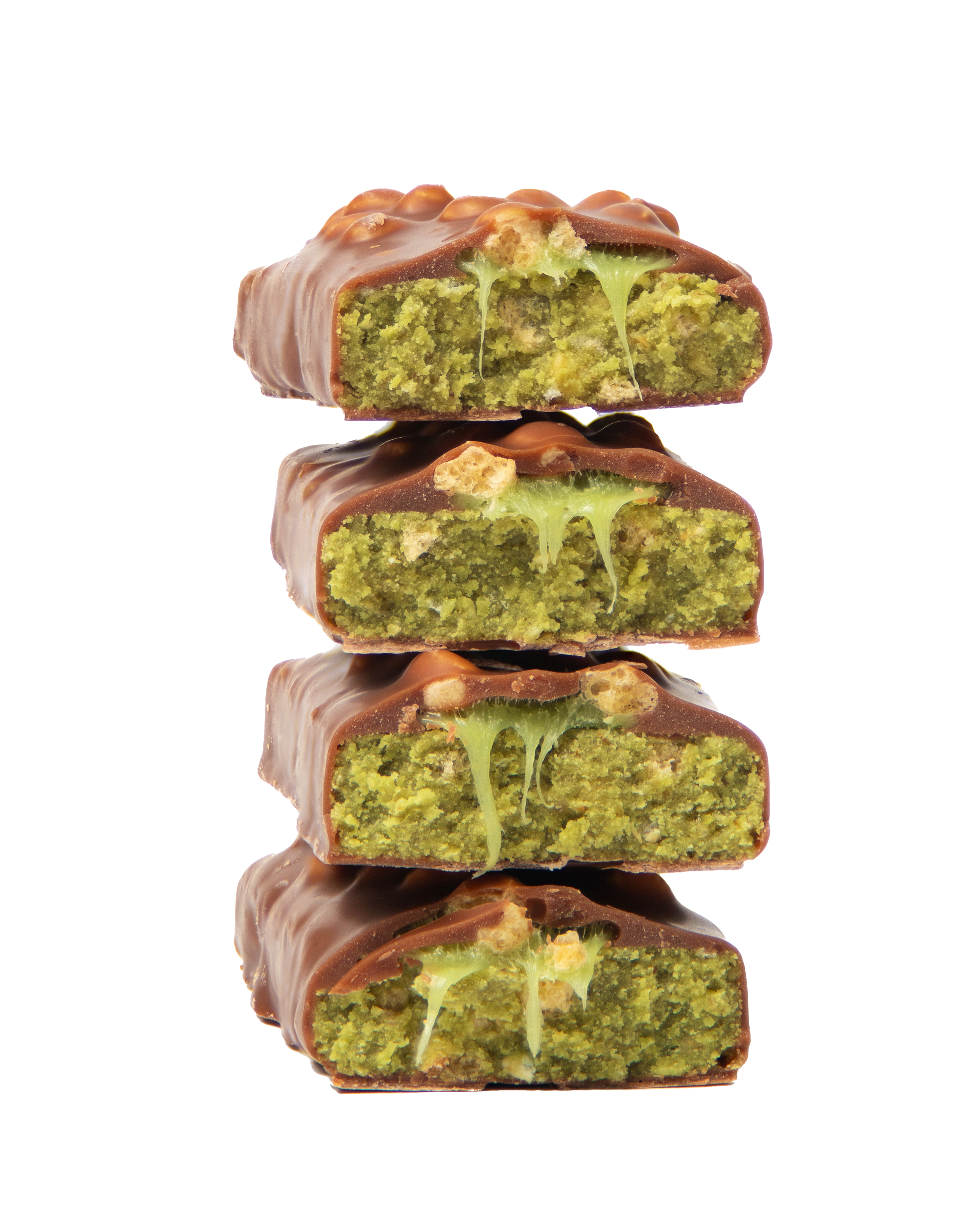 stack of yubibar Dubai Choc Protein Bars showing the inside