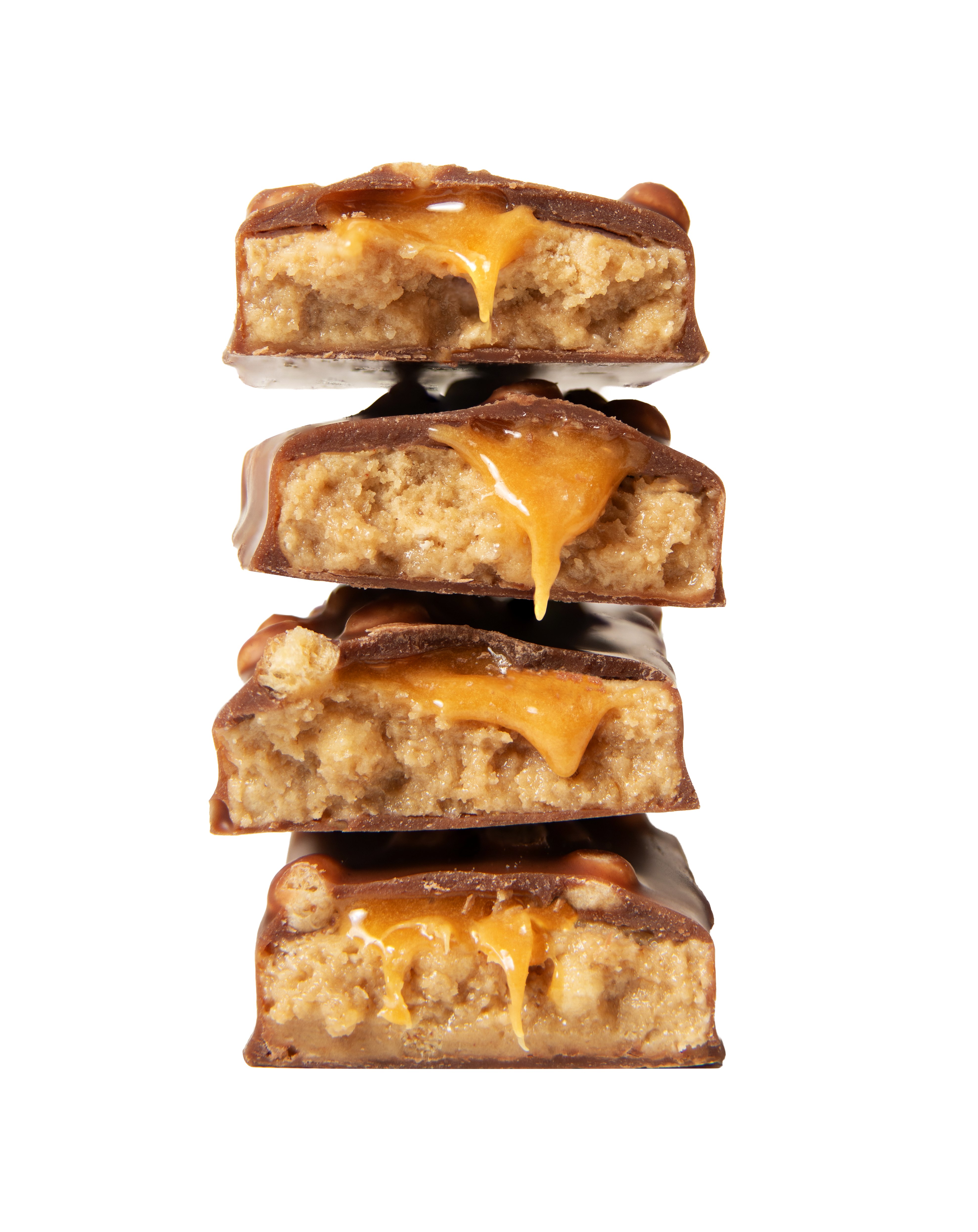 stack of yubibar Hazelnut Protein Bars showing the inside