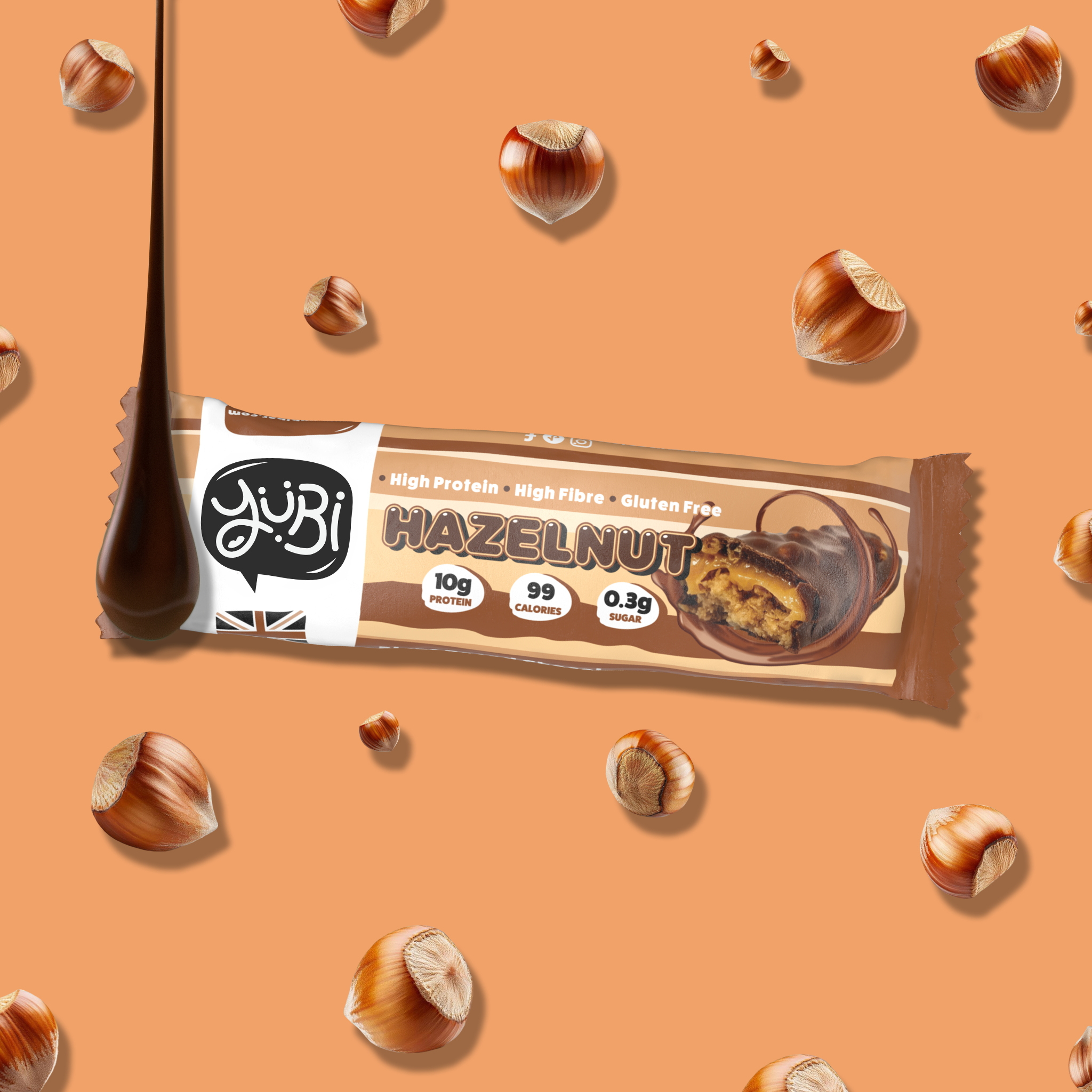 yubi protein bar hazelnut low sugar calories gluten free vegan 