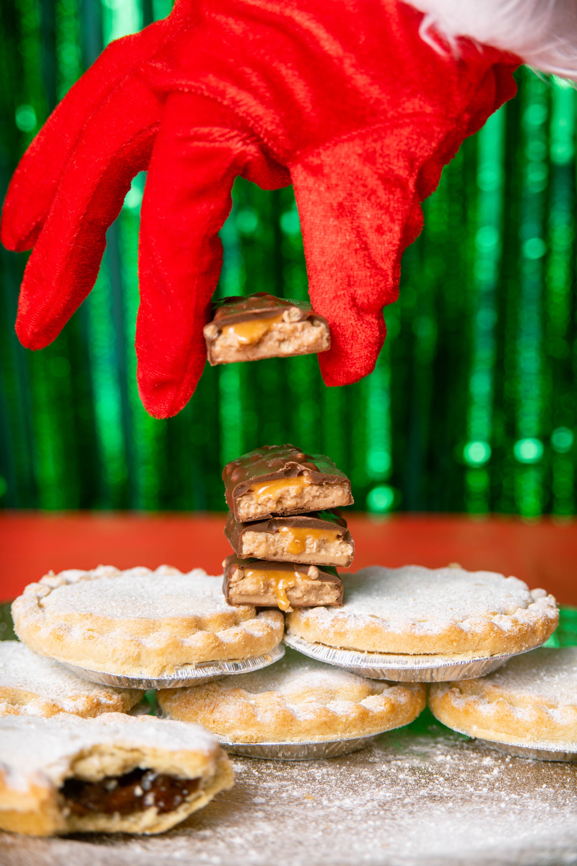YuBi Mince Pie Christmas Protein Bars alongside mince pies