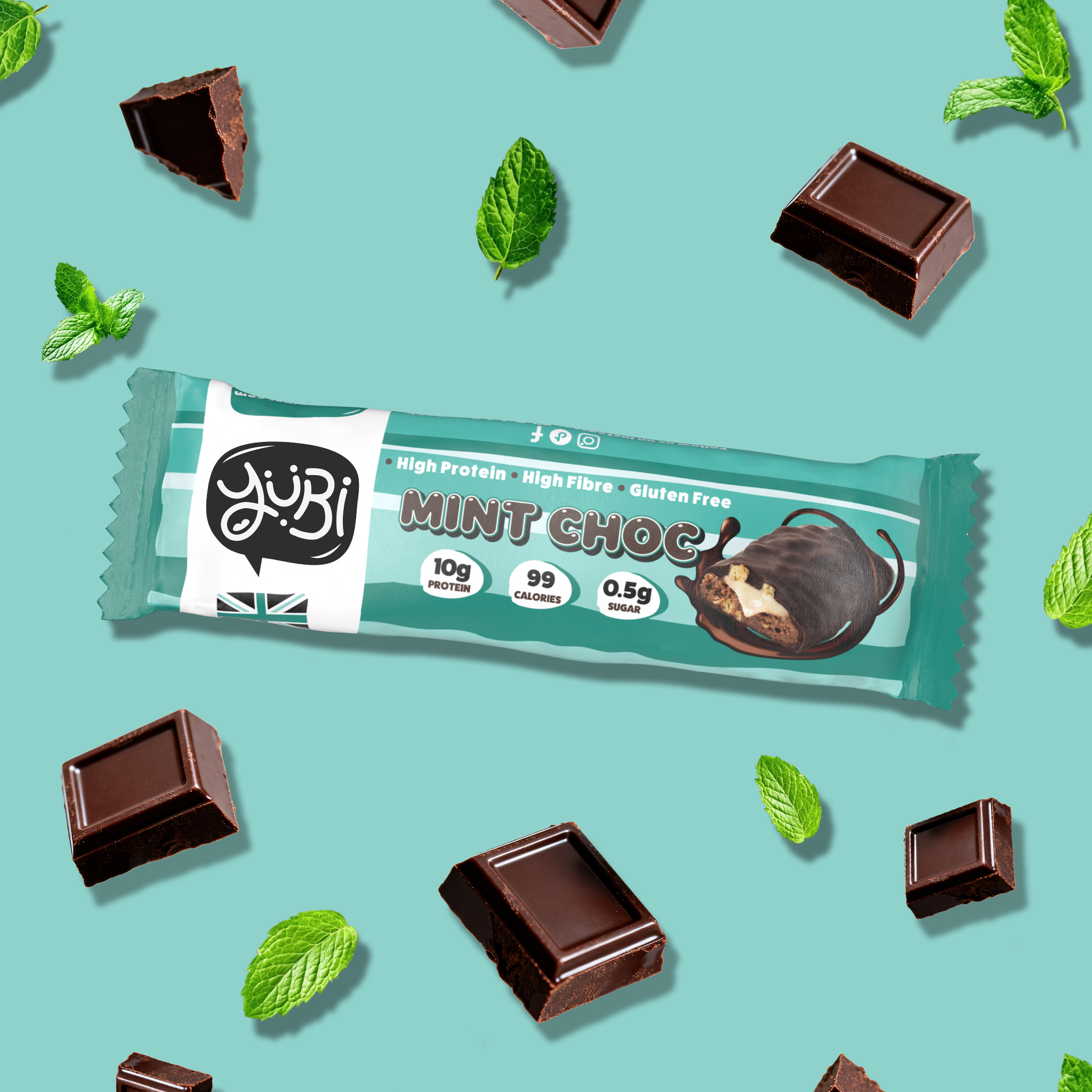 Yubi Mint Chocolate protein bar low sugar calories gluten free vegan