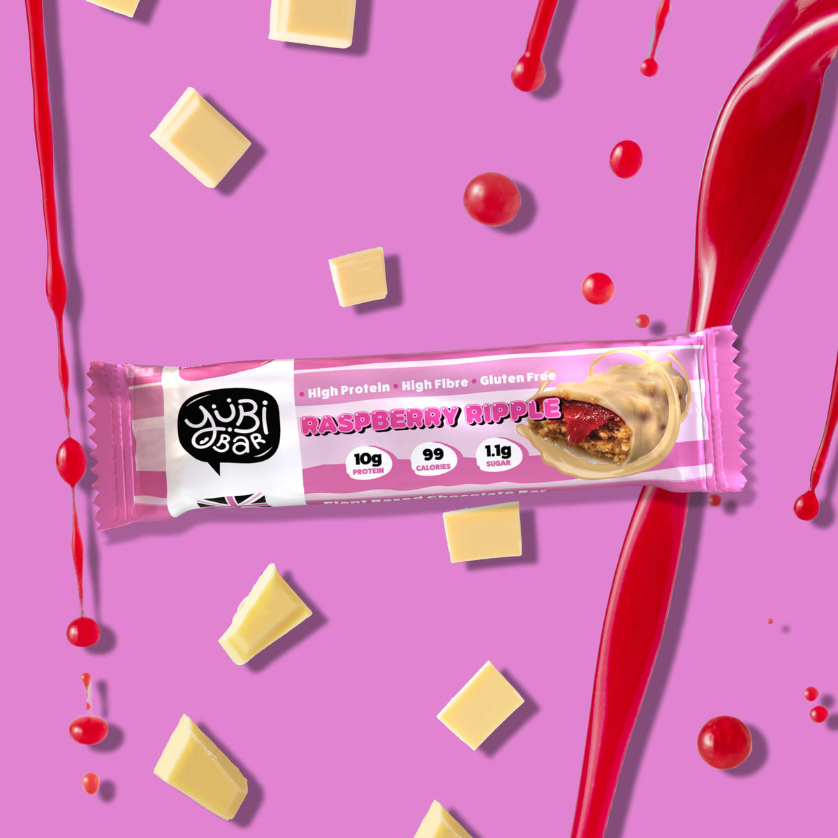 Raspberry Ripple | 99 Calorie Protein Bars | 12 Pack | YuBi Bar | YuBi Bar