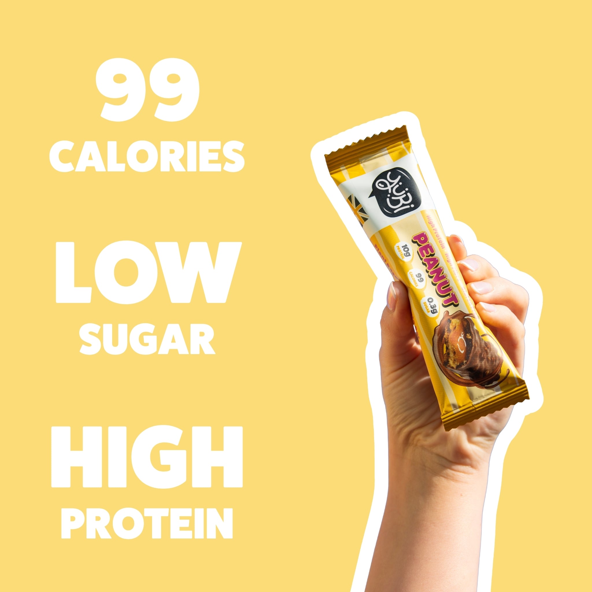 YuBi Peanut Protein Bar held up 99 calories low sugar vegan gluten free