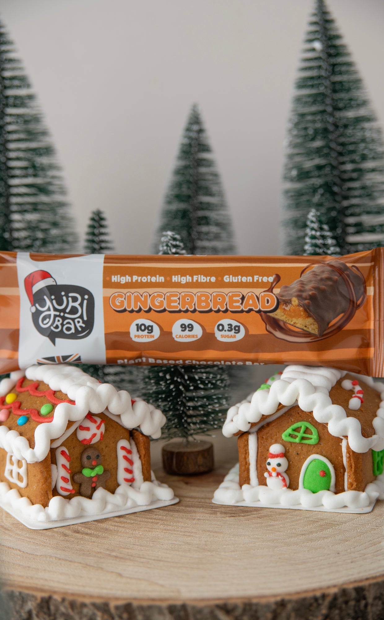 yubibar christmas protein bar with gingerbread house